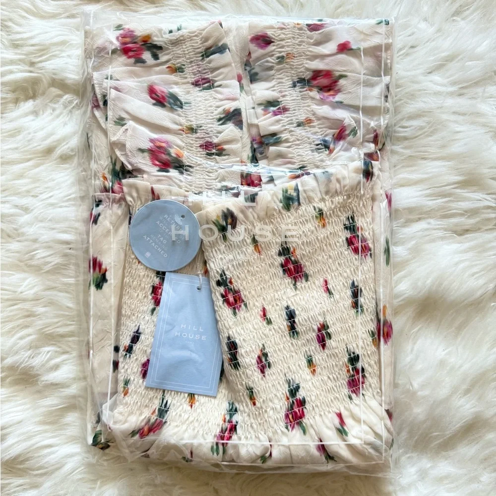 New! HILL HOUSE Ellie Floral Midi Nap Dress in Ivory Crushed Taffeta Ikat - Picture 13 of 15